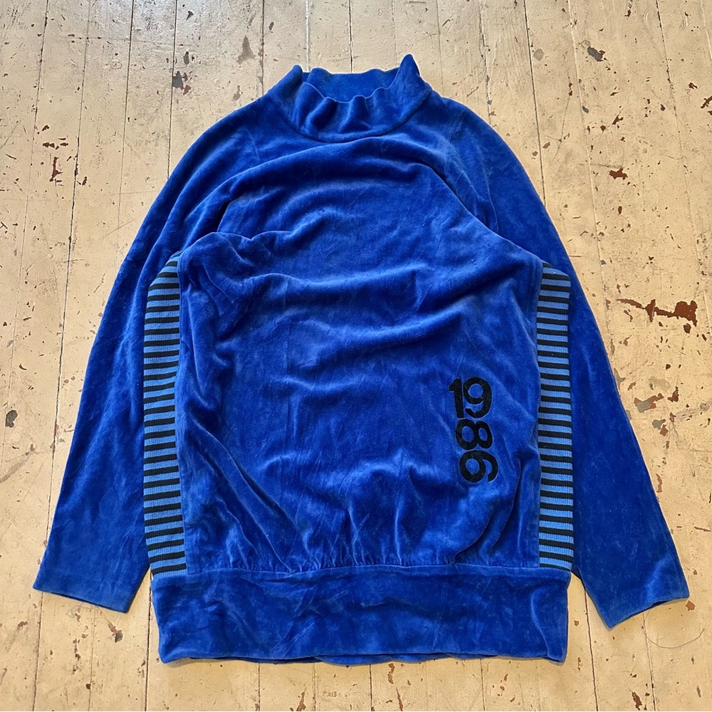 1986 Jean Paul Gaultier Russian Constructivist Blue Velvet Sweater